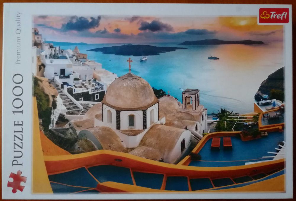 Puzzle TREFL 1000 - Bajkowe Santorini kompletne jak nowe
