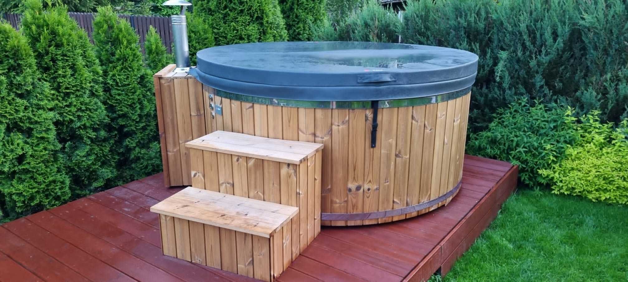 Balia bania jacuzzi ogrodowe 200/225cm air hydro piec zew. drewno 2mm