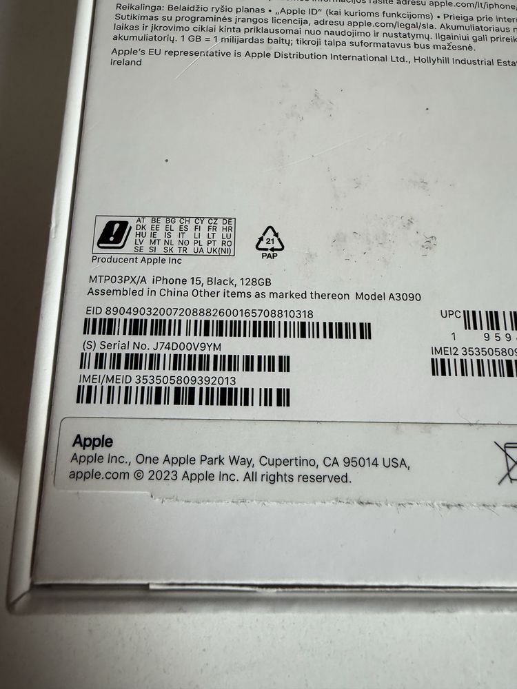 iPhone 15 128gb Black Idealny Bateria Oryg 93%