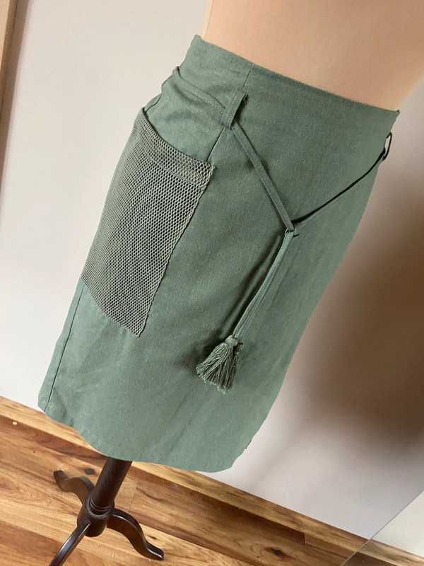 Len linien xl monnari spodnica midi trapez khaki oliwkowa 38 40