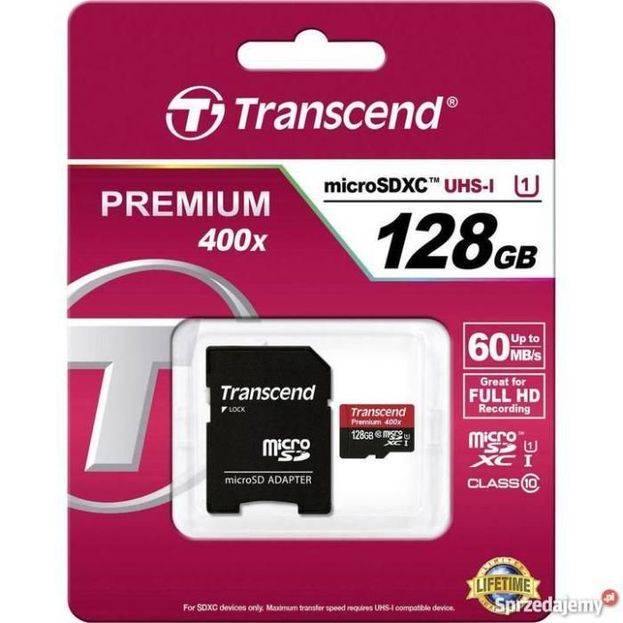 Karta pamięci microSDXC Transcend 128GB Class10,UHS-I,60 MBs