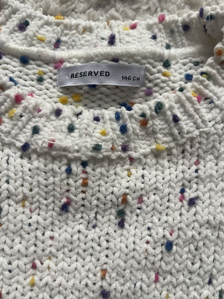 Reserved sweter r.146 jak Nowy biały w kropki piekny