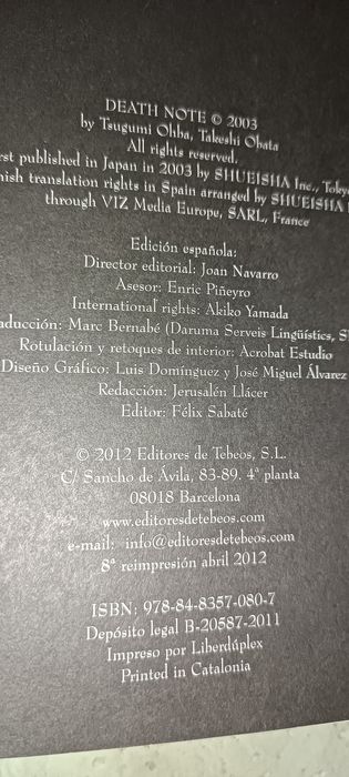 Livro antigo death note de 2003 edição espanhola
