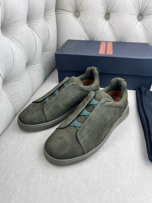 Мужские зеленые кроссовки Zegna кожаные кеды Зенья ob401