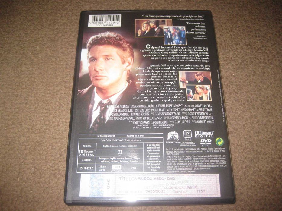 DVD "A Raiz do Medo" com Richard Gere/Raro!