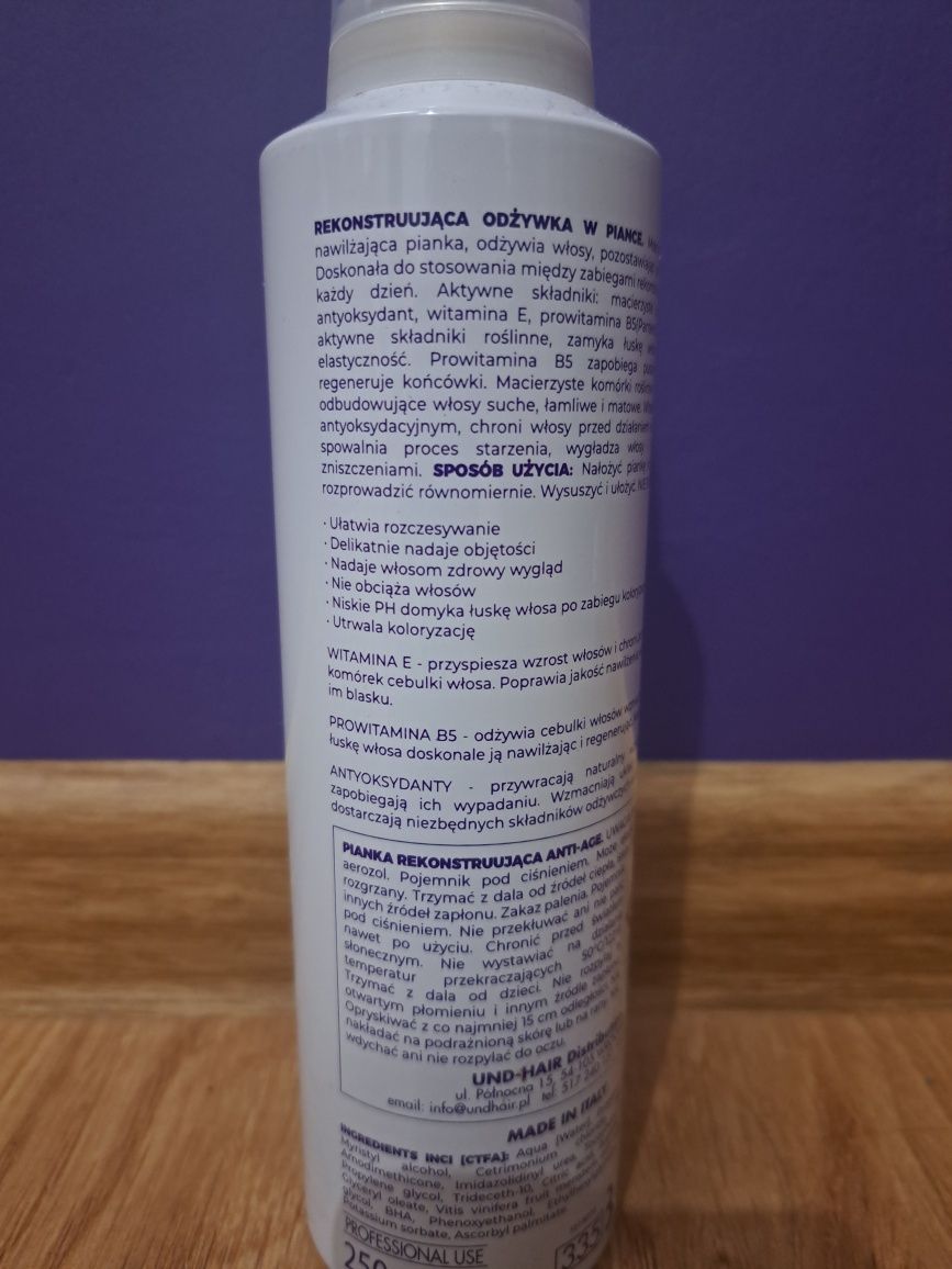 Pianka rekonstruująca Und Hair Anti - Age 250ml PROFESSIONAL