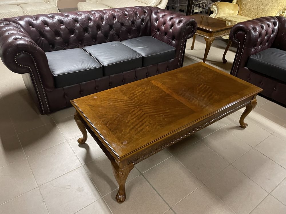 Komplet Wypoczynkowy Skórzany Skóra Chesterfield Londyn Angielski