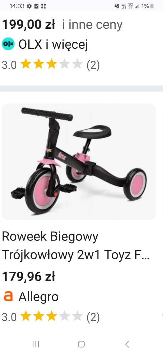 rowerek biegowy 1-5 lat trojkolowy