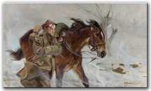 Kossak "Żołnierz polski z koniem". Płótno na blejtramie 50x30 cm kopia