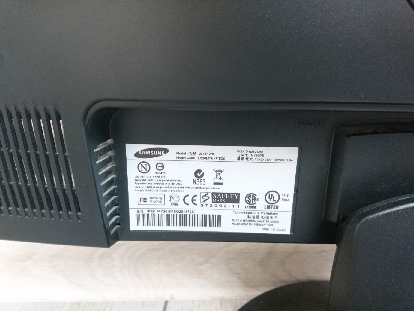 Monitor Samsung 20 cali 2043NWX