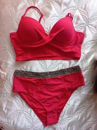 czerwony strój kąpielowy dwuczęściowy, bikini push up - nowy - rozm XL