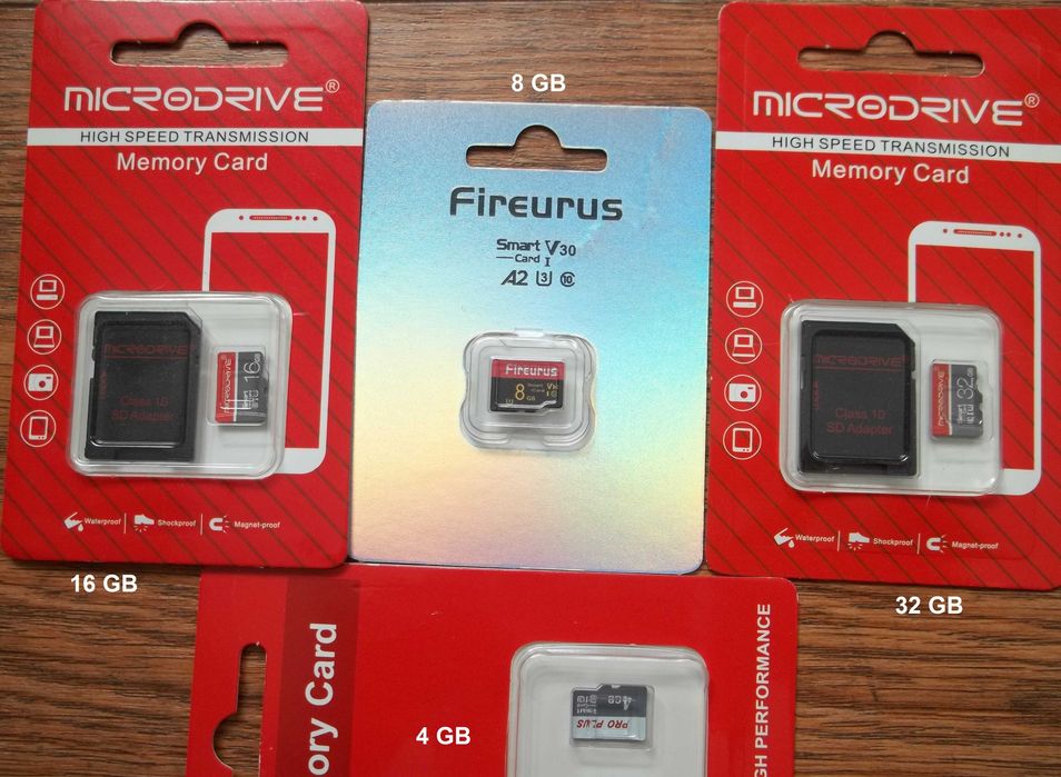 Karta pamięci micro SD [2, 4, 8, 16, 32 GB, klasa 10]+adapter mini SD.