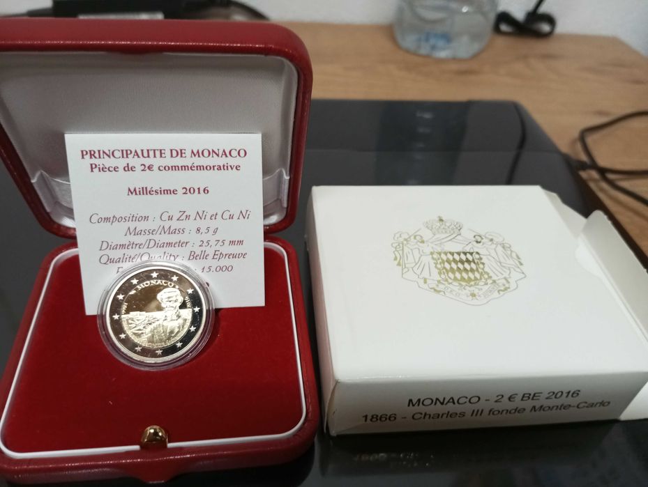 Moeda de 2€ do Mónaco 150 Anos Fundação Monte Carlo "Carlos III" 2016
