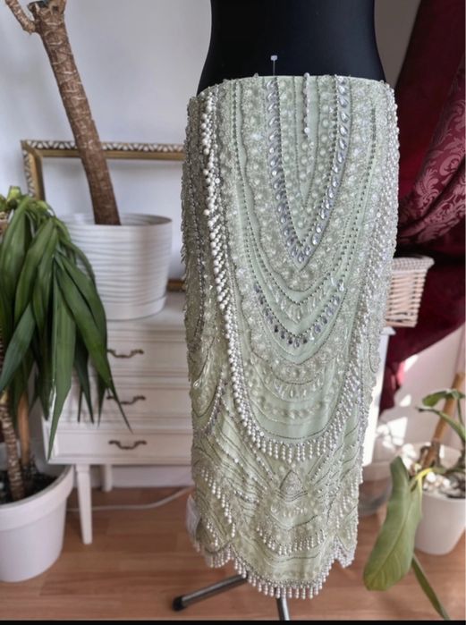 Asos luxe cekinowa spódnica midaxi midi m 38 L  40 miętowa