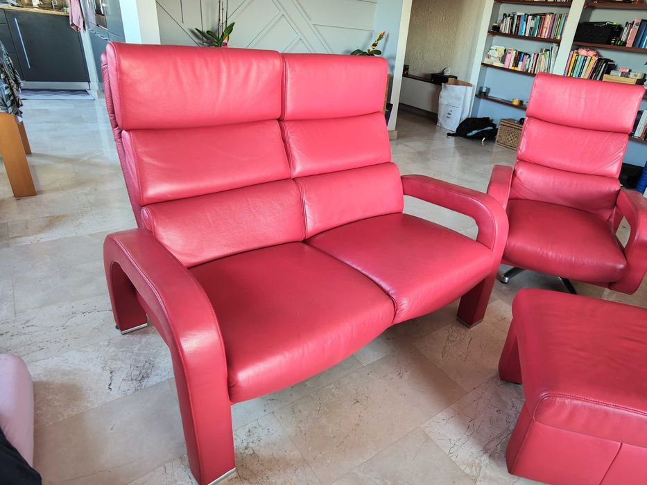 Kler unikalny skórzany zestaw 2 kanapy i fotel z funkcja relax