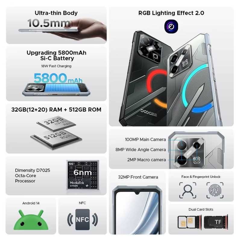 Doogee Blade GT Pro 5G 12GB/512GB Preto  e em Cinza