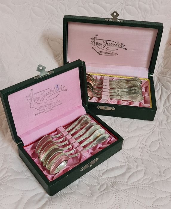 Jubiler Przedsiębiorstwo Państwowe Warszawa Łyżki Łyżeczki Posrebrzane