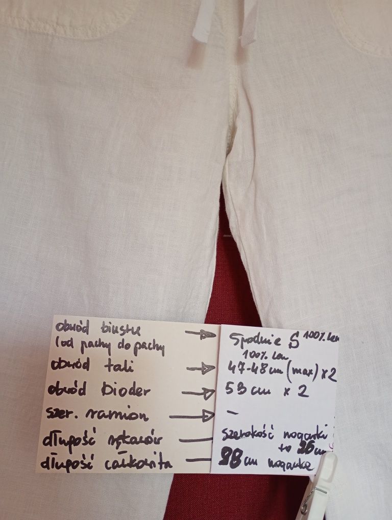 Spodnie len 100% ,białe , wakacje, lato,praca S