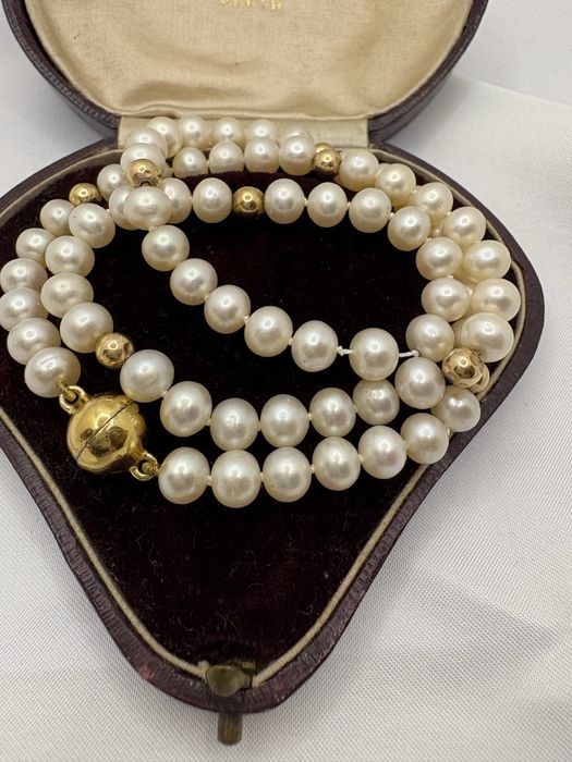 Retro naszyjnik perły naturalne srebro 49 cm