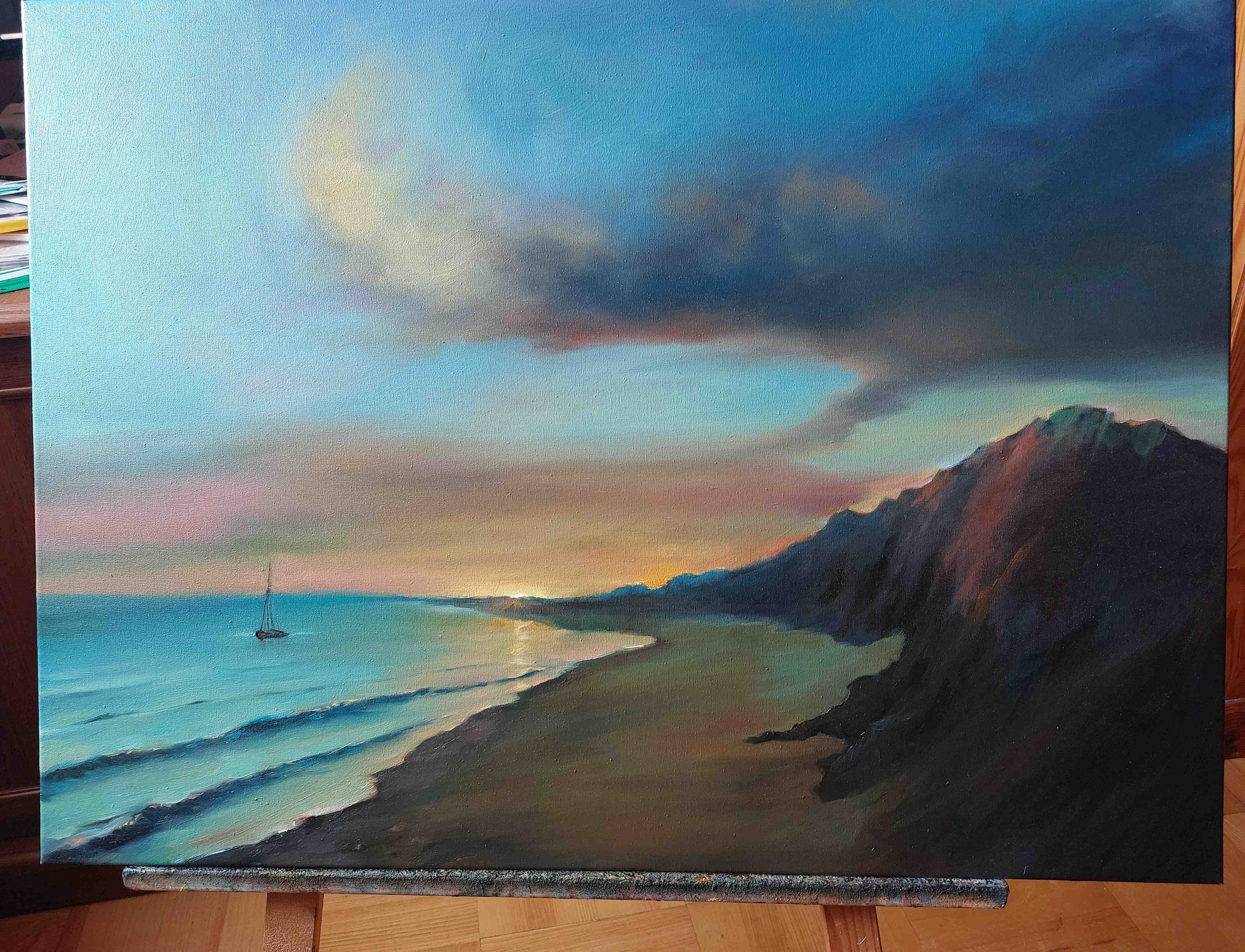 Obraz olejny ręcznie malowany "Zachód słońca" 80x60 cm