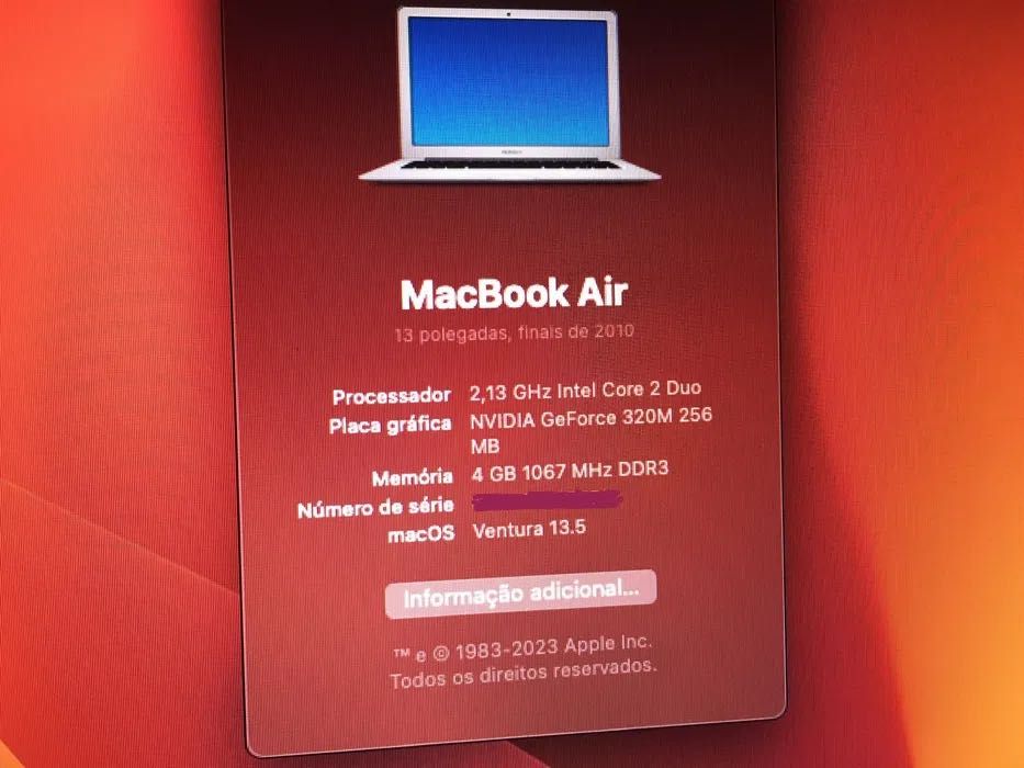 MacBook Air 13” macOS Ventura, Office , SSD Apple 256GB Flash