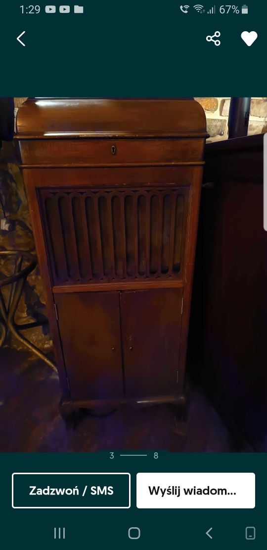 XIX w Gramofon  Szafkowy Stan Kolekcjonerski po Przeglądzie  !!!