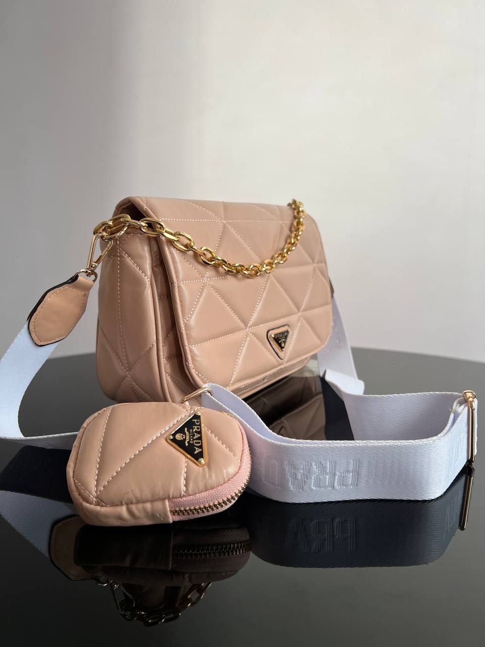 Нова сумка Prada gold (pink) з документами lux