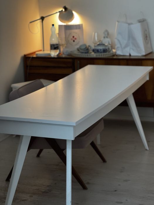 Biale biurko retro na wymiar, 180×60 cm lata 60 prl