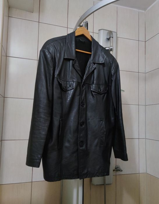 płaszcz kurtka XL płaszczyk skórzany  kurtka skórzana czarna ciemna vi
