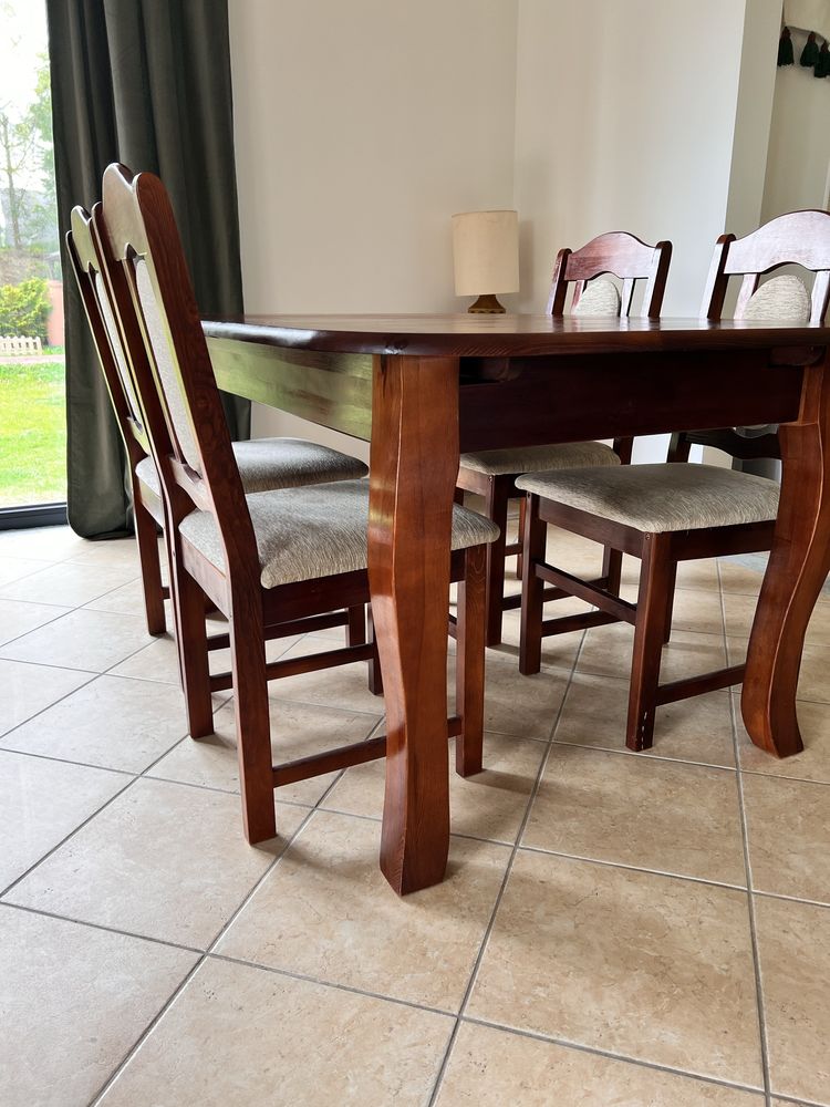 Stół drewniany lity dąb plus 6 krzesel