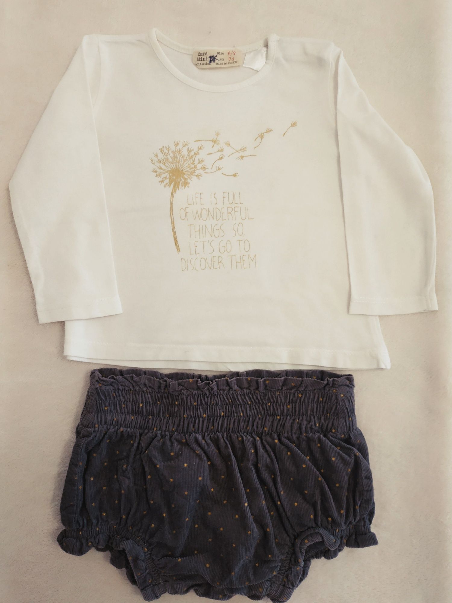 Conjunto bebé menina calções/fofo+body+camisola 6-9 meses ZY/ZARA