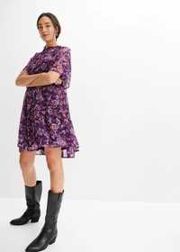 B.P.C fioletowa sukienka szyfonowa we wzory r.44