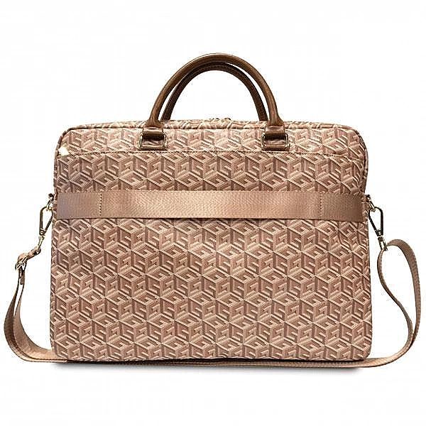 Torba Guess GCube Stripes na laptopa 16" - brązowa