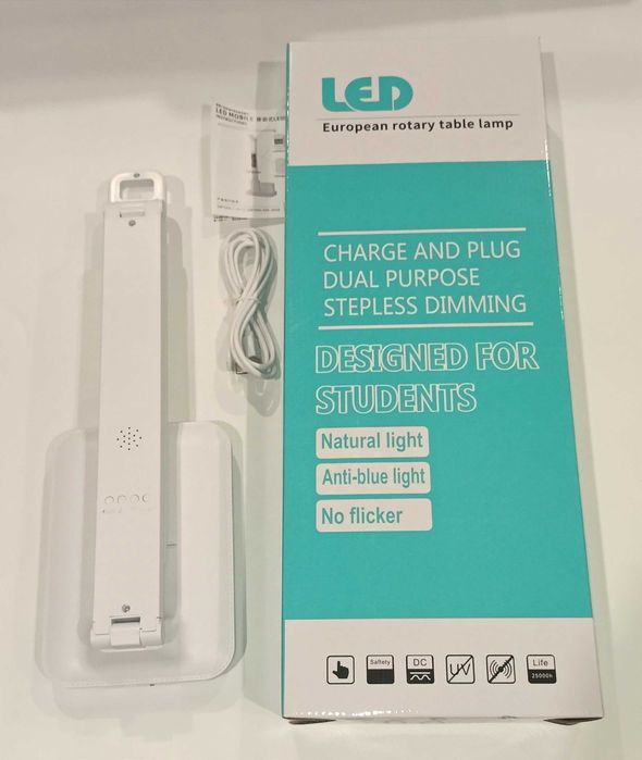 Акумуляторна настільна LED лампа 868s 10W з годинником