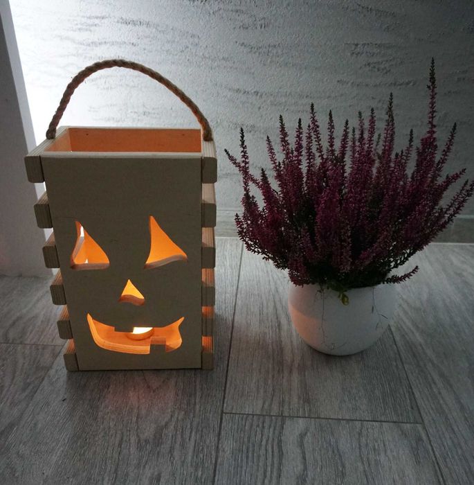 Lampion drewniany halloween dekoracja - rękodzieło