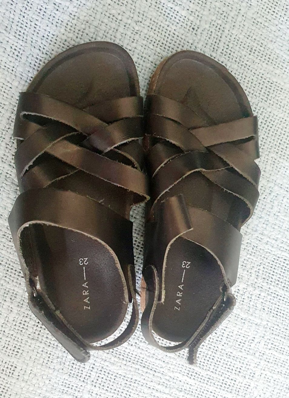 Sandałki, buty buciki skórzane Zara r.23, dł 14,5cm czarne