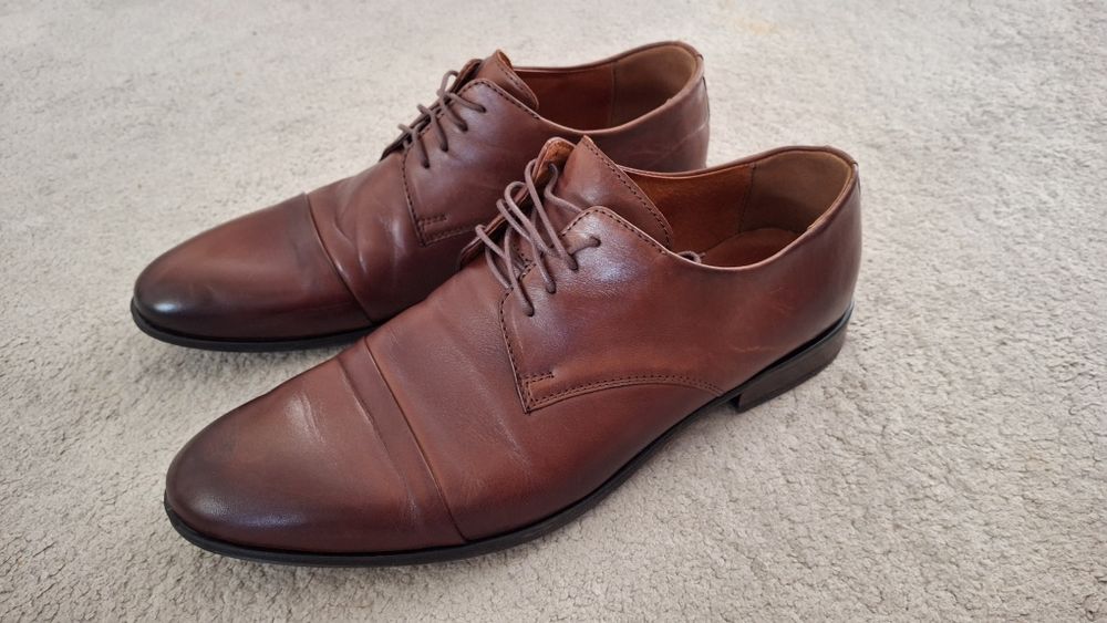 Skórzane buty męskie wizytowe 221/E Brąz heban rozmiar 43