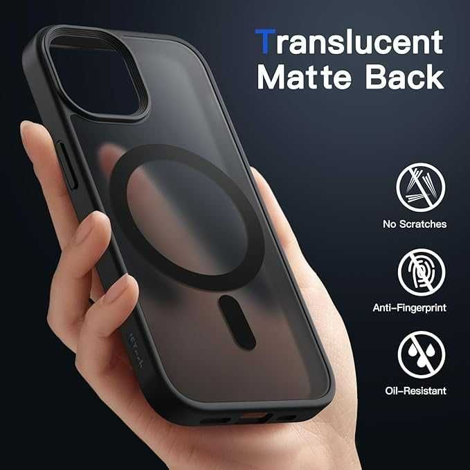 Plecki, Etui JETech iPhone 13 6.1" MagSafe matowe przezroczyste CZARNE