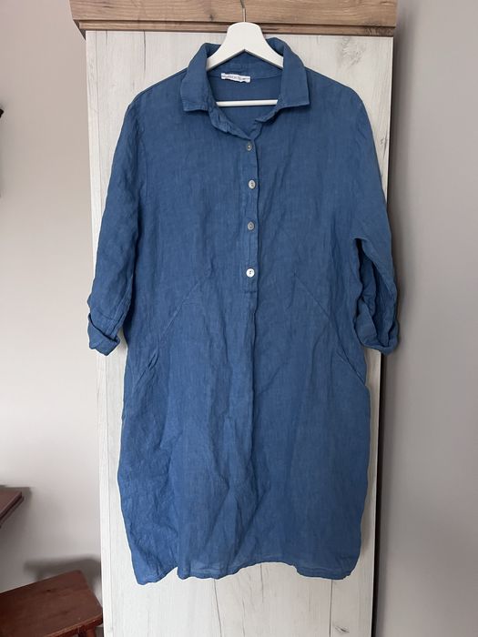 Sukienka lniana włoska niebieska Len 100%