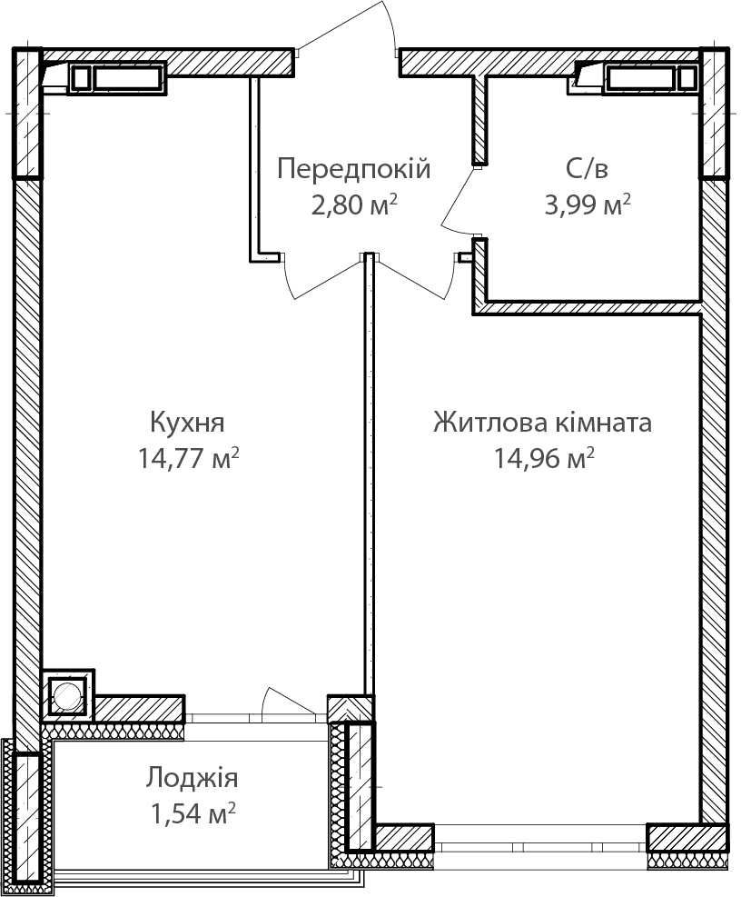 1к квартира 38м², з теплою підлогою, стяжкою, штукатуркою, котлом.