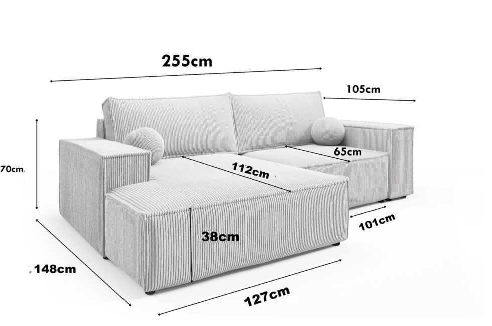 Narożnik rozkładany kanapa COBO L mini 255 cm sztruks funkcja spania