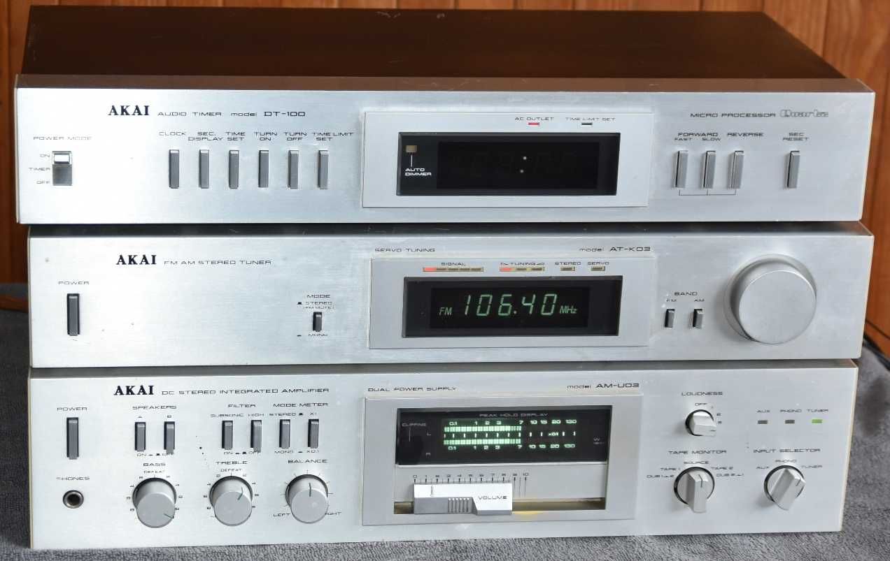 Vintage Zestaw Stereo AKAI AT-K03 AM-U03 DT-100 Wieża Japan