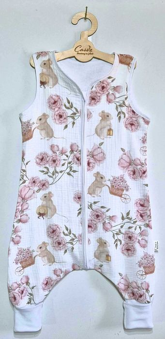 MUŚLINOWY Śpiworek z nogawkami wywijane skarpety 1,5 tog wzór Myszki