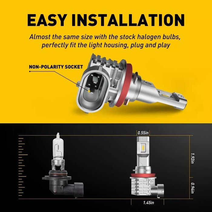 Авто лампы лед Auxito HB3 HB4 / h9 h8 h11  6000k LED Canbus