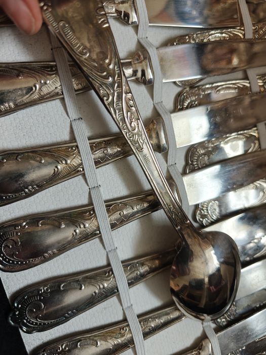 Piękne sztućce retro posrebrzane włoski komplet w walizce srebro antyk
