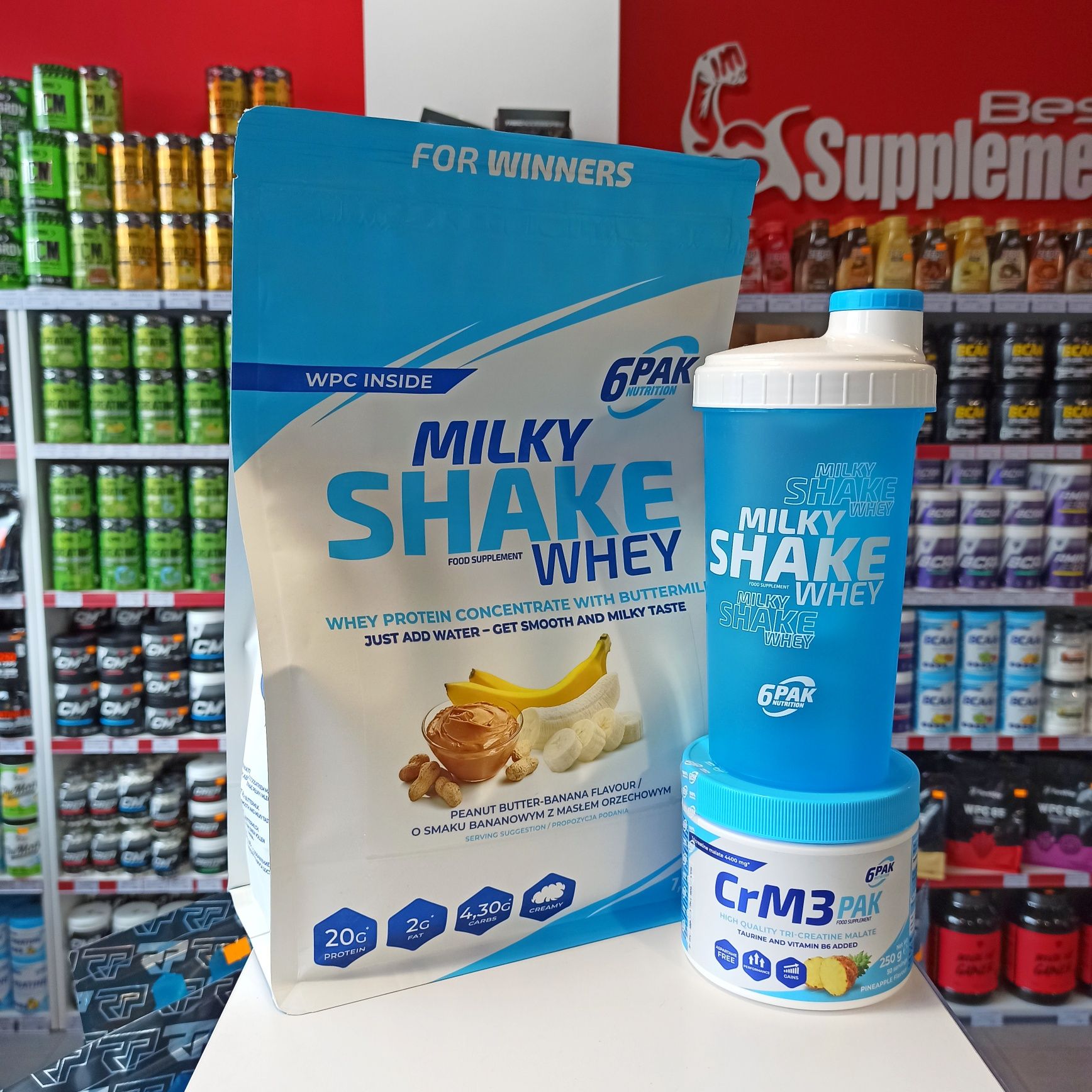 Zestaw Odżywek 6PAK Milky Shake 1800g, Białko + Kreatyna i Shaker