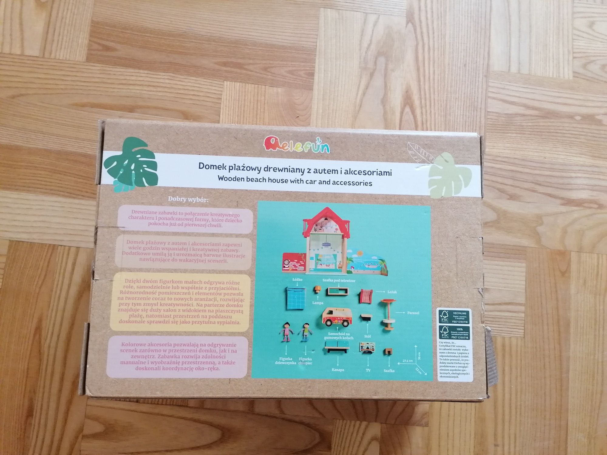 Elefun domek plażowy drewniany z autem i akcesoriami