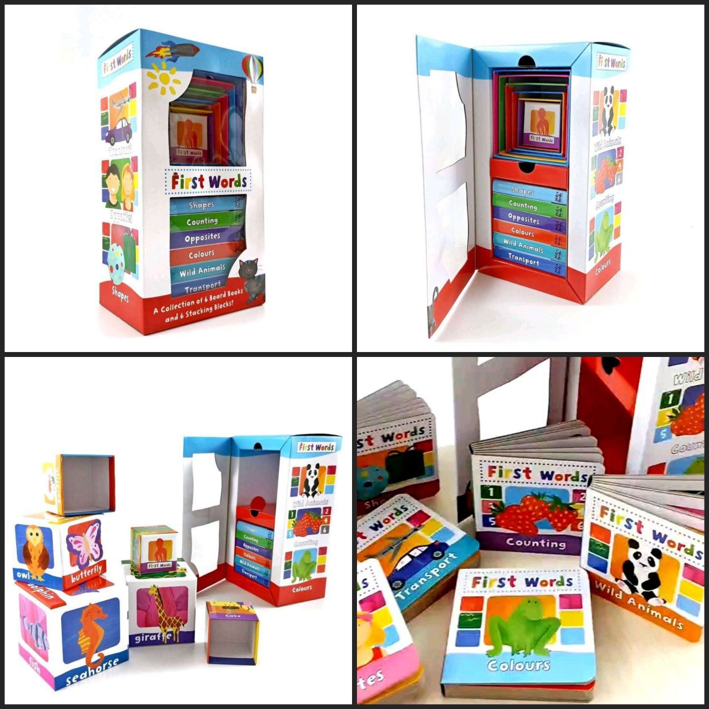 First Words a Collection of 6 Board Books 6 Stacking Blocks