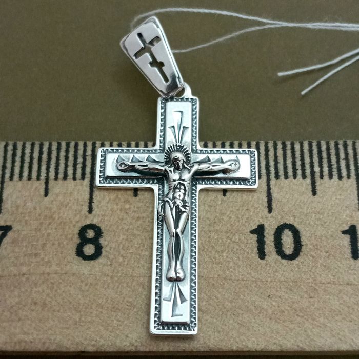 Серебряный крест и цепочка бисмарк Комплект крестик и цепь серебро