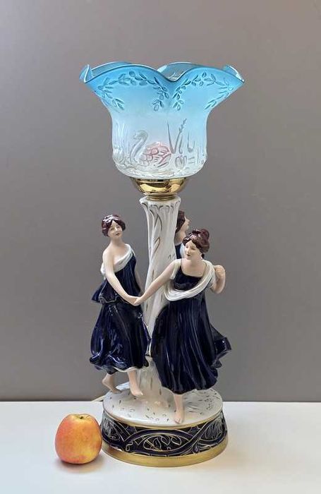 Duża porcelanowa lampa figuralna Trzy Gracje - Royal Dux lata 90-te